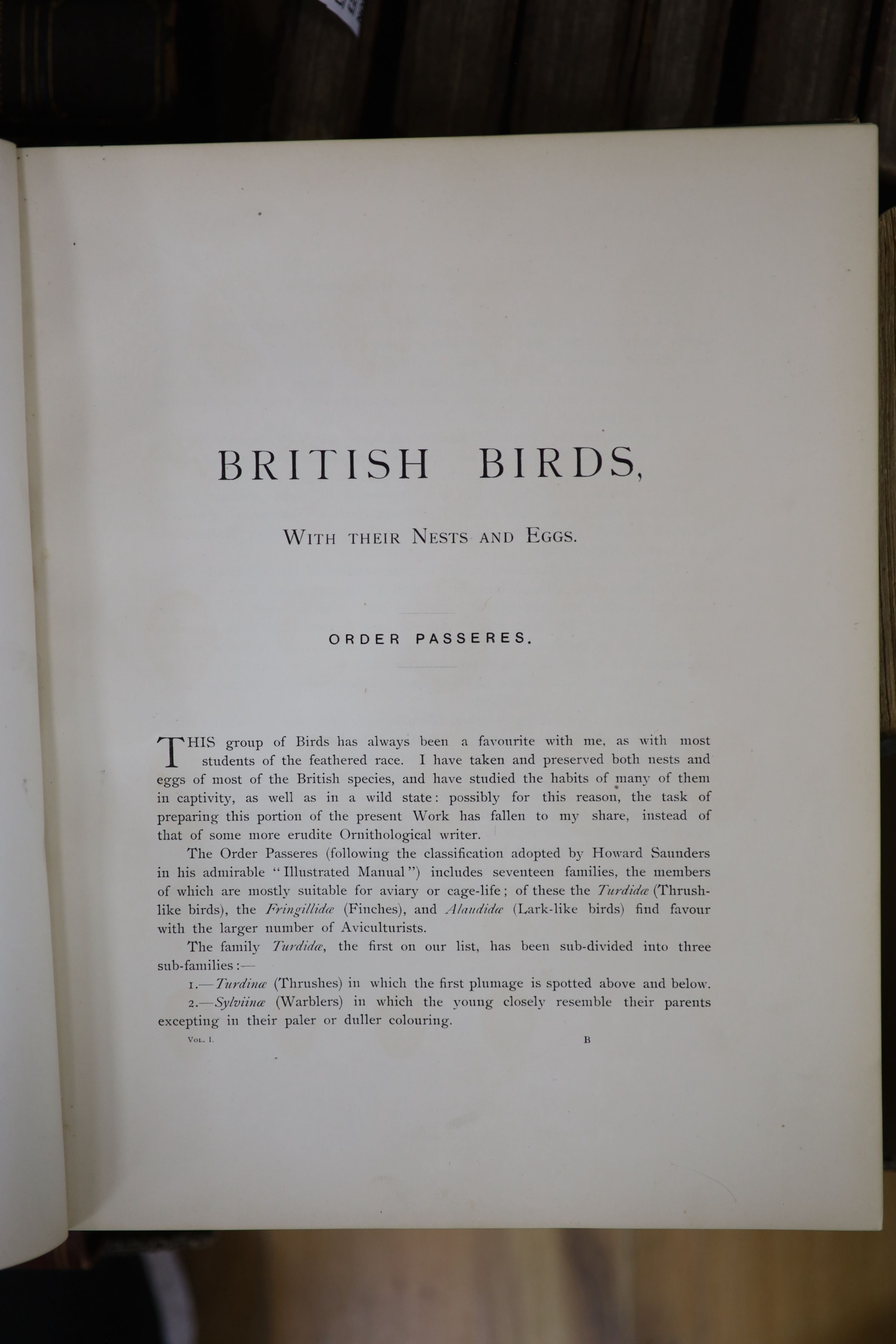 Butler, Arthur. G. - British Birds with their Nests and Eggs. 6 vols. Complete with 24 lithographic plates and a further 318 b/w plates. Original publishers cloth with large gilt pictorial and title to upper, gilt decora